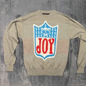 Joyrich Mens Gray Graphic Shield Logo Wool Blend Crewneck Sweater Size M